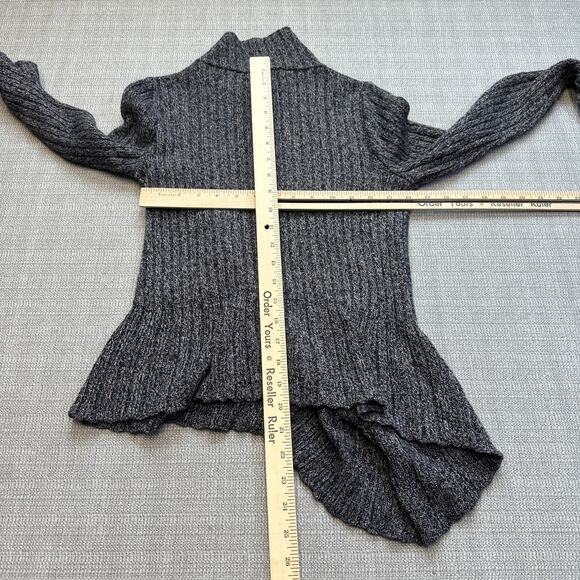 Whimsical Knitted & Knotted Gray Ruffle Wool Blend Sweater XS Asymmetrical‎ Hem - Picture 6 of 9
